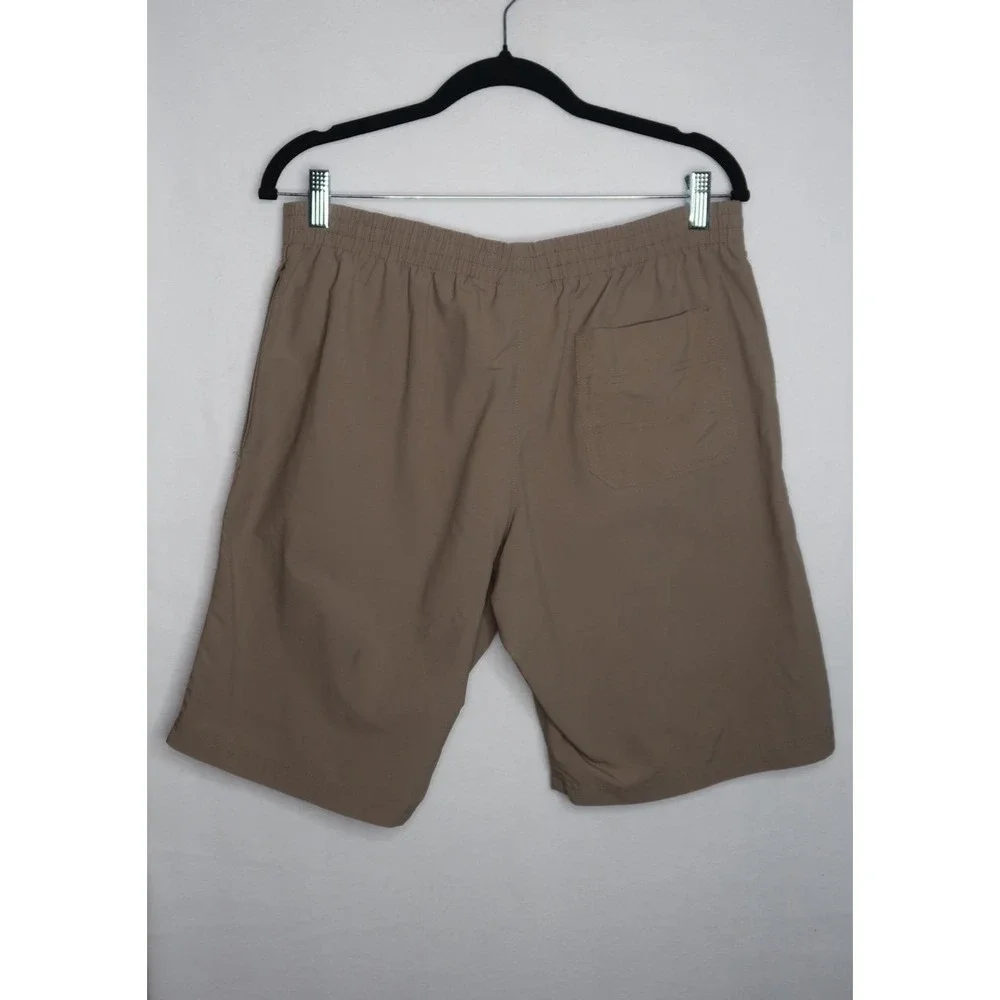 Reebok Mens Medium Tan Khaki Woven Athletic Shorts Elastic Waist Training Gym